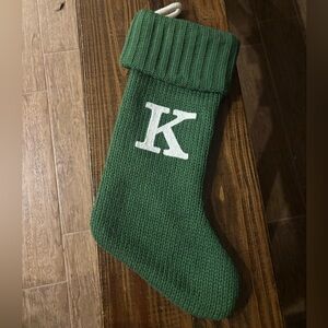 Wondershop knit monogram Christmas stocking green letter K